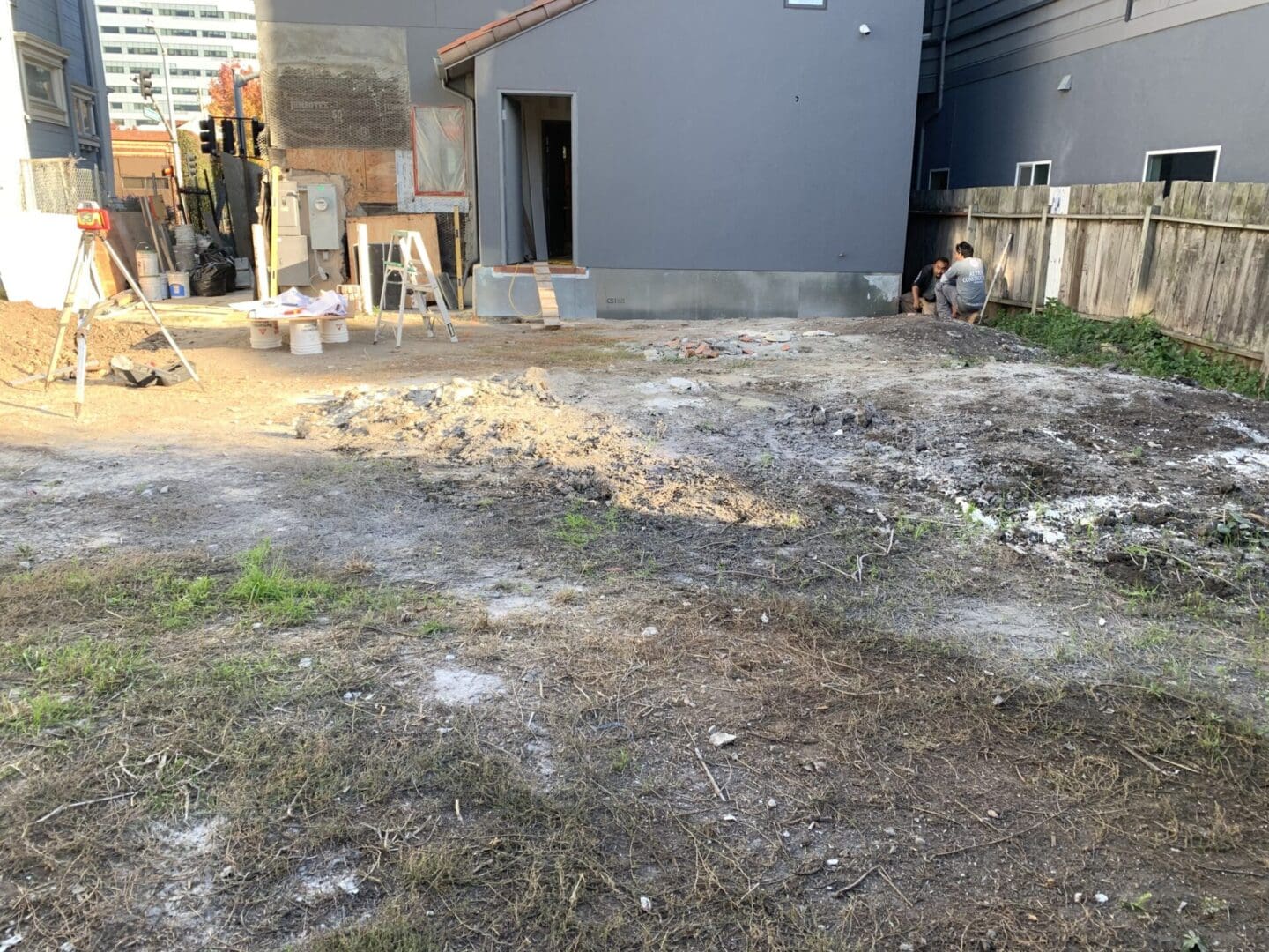 A yard that has been cleared of dirt.
